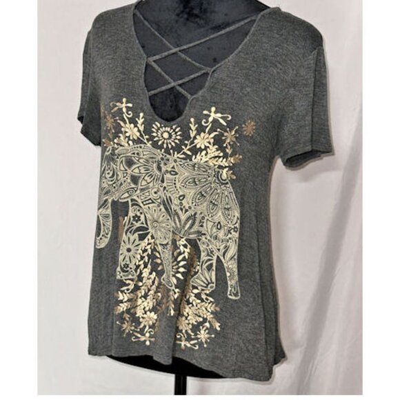 Gold Elephant Gray Shirt, Criss Cross on Bodice, - Picture 1 of 6